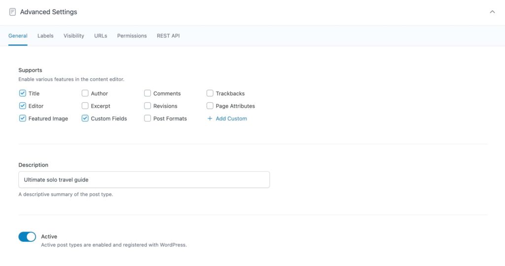 ACF – Advanced configuration settings 