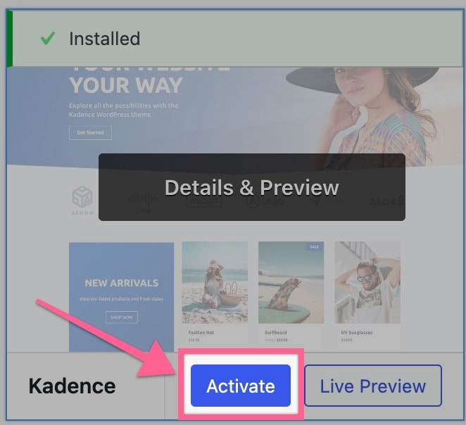 Activate Kadence Theme