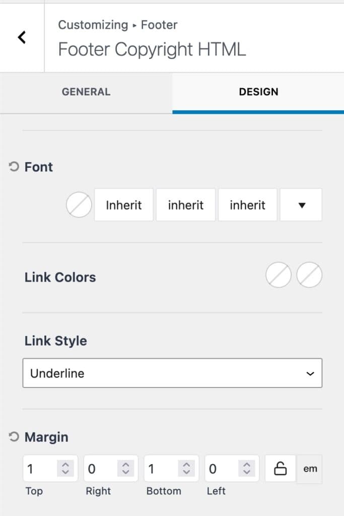 Copyright Design Settings