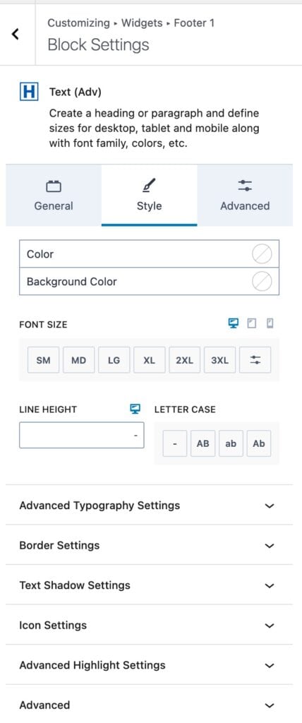 Customizer Block Settings