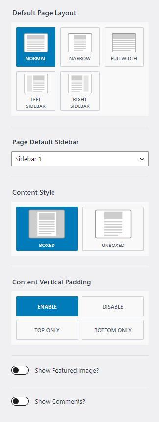 Default Page Layout settings