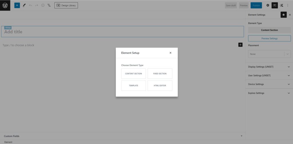 Kadence Elements Chose Type of Element