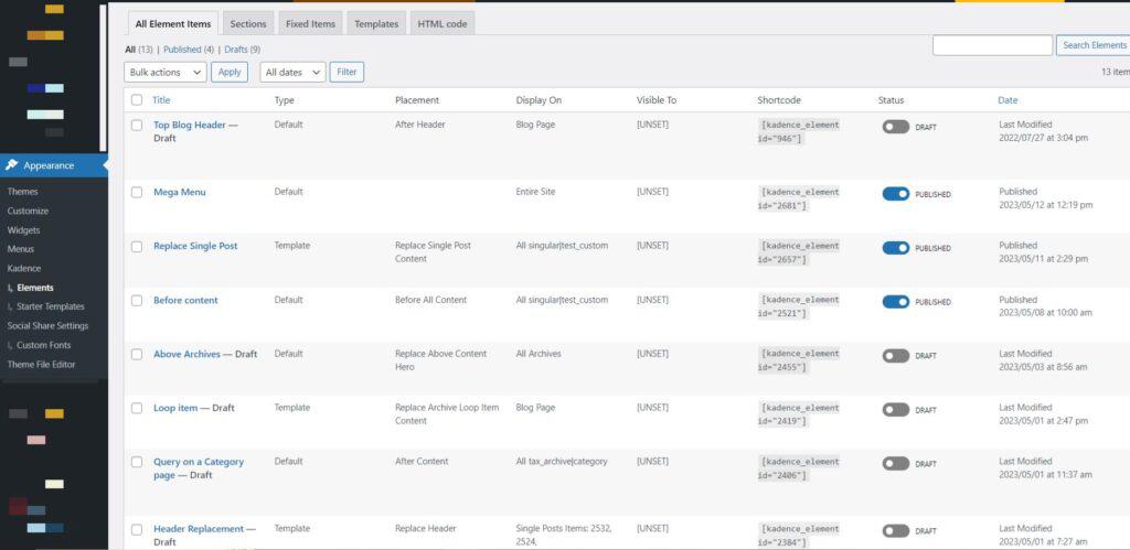 Elements Dashboard