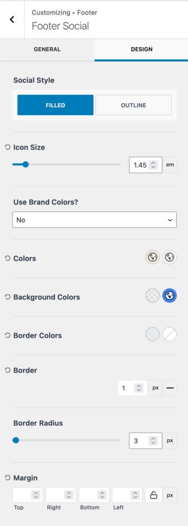 Footer Social Design Settings