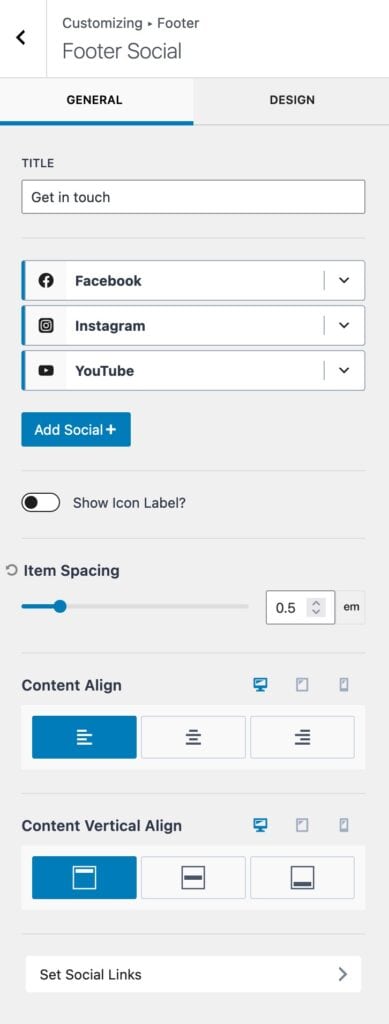 Footer Social General Settings