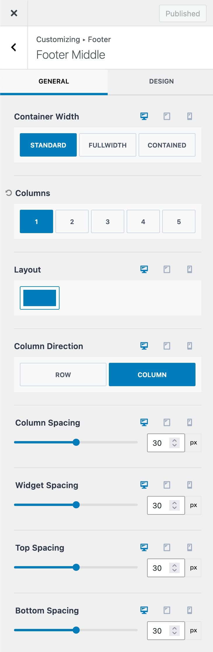 General Row Settings