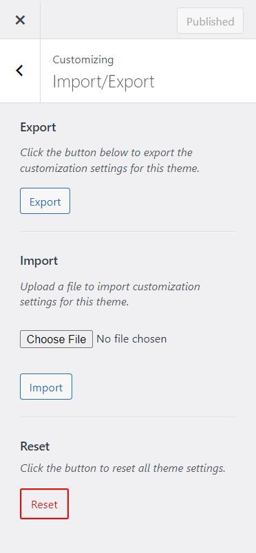 Import / Export Customizer settings