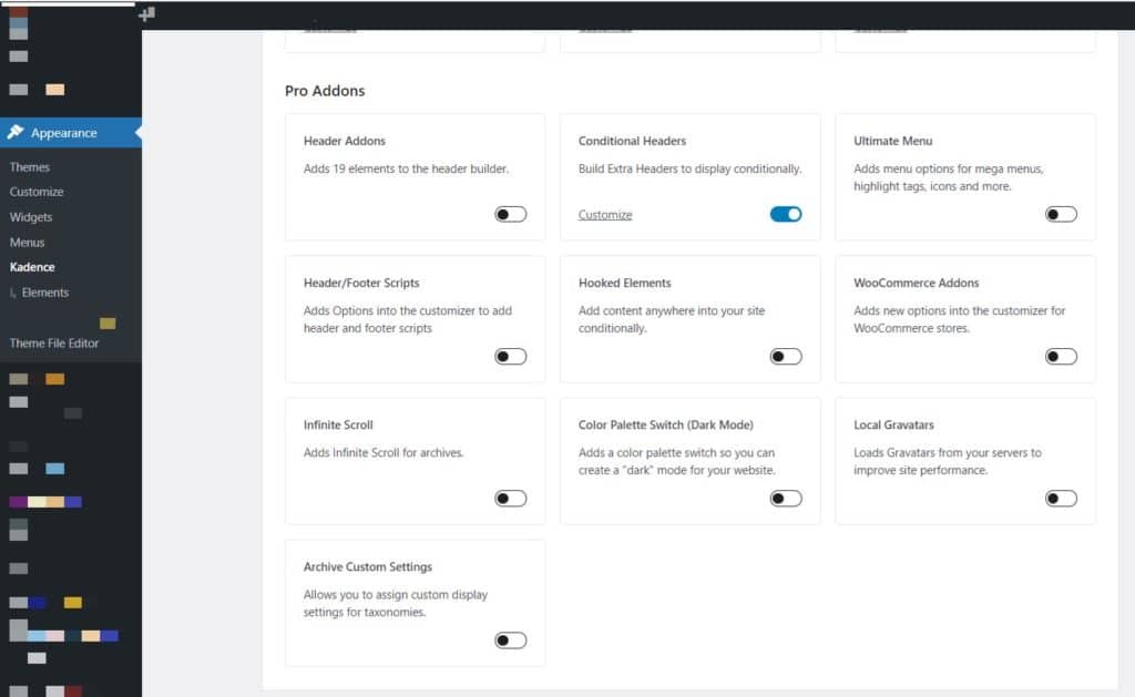 Kadence enable Conditional Headers