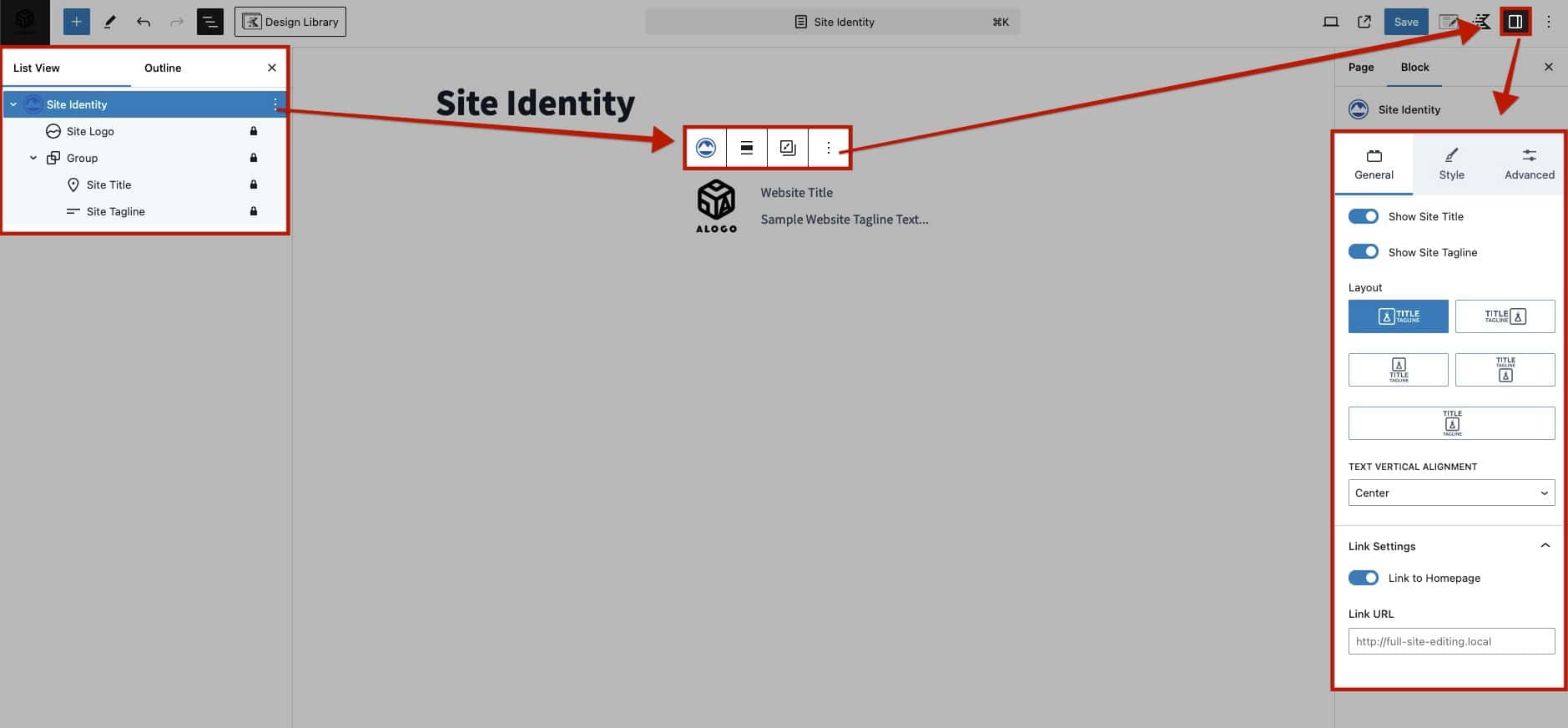 Site Identity Block Settings