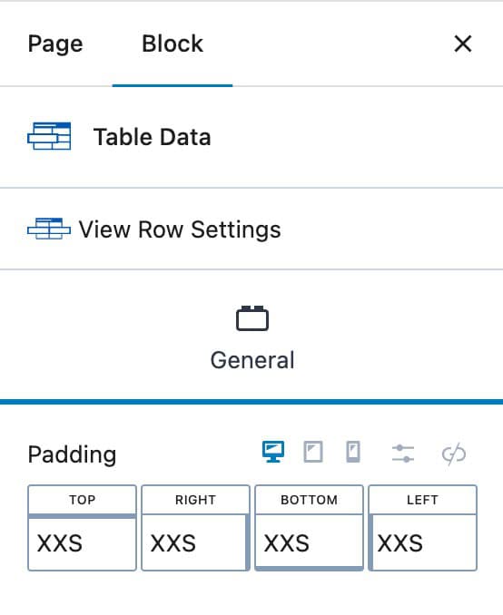 Table Data Settings