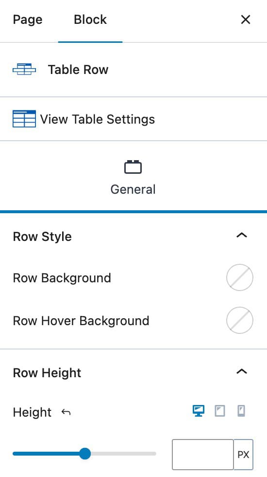 Table Row Settings