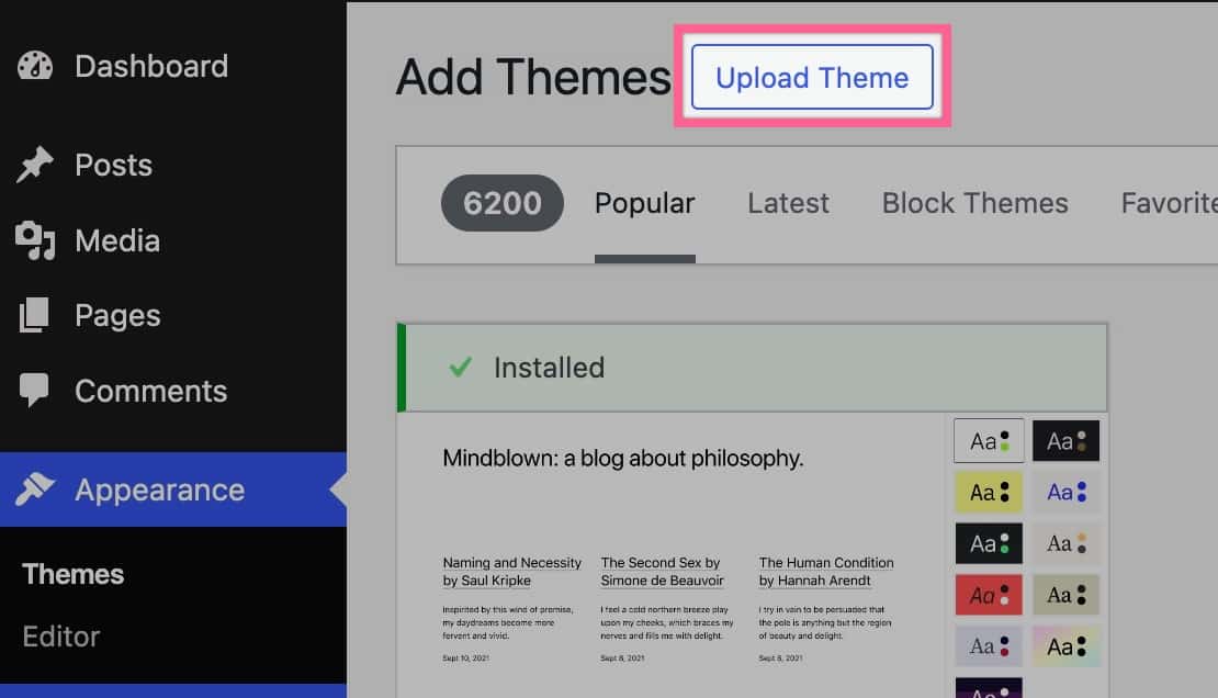 Upload Theme