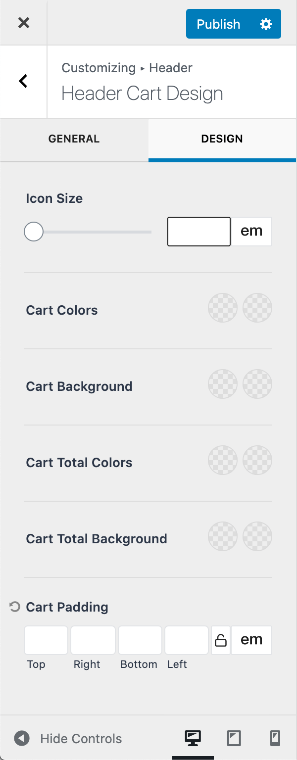 Header Cart Design Settings