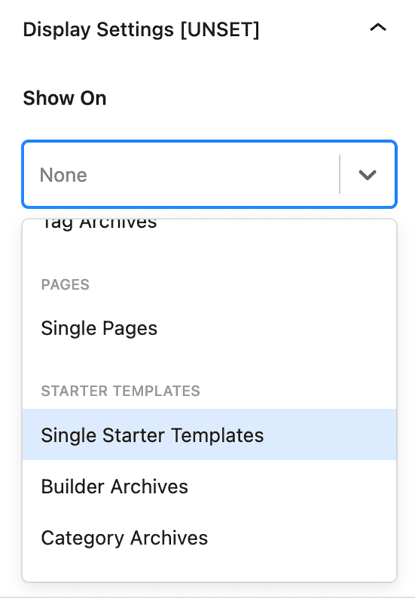 kadence elements display settings